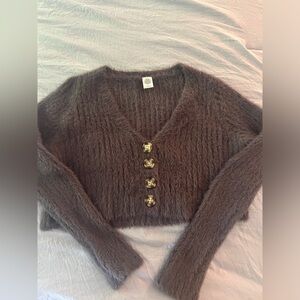 URBAN OUTFITTERS Dark Purple Cropped Cardigan